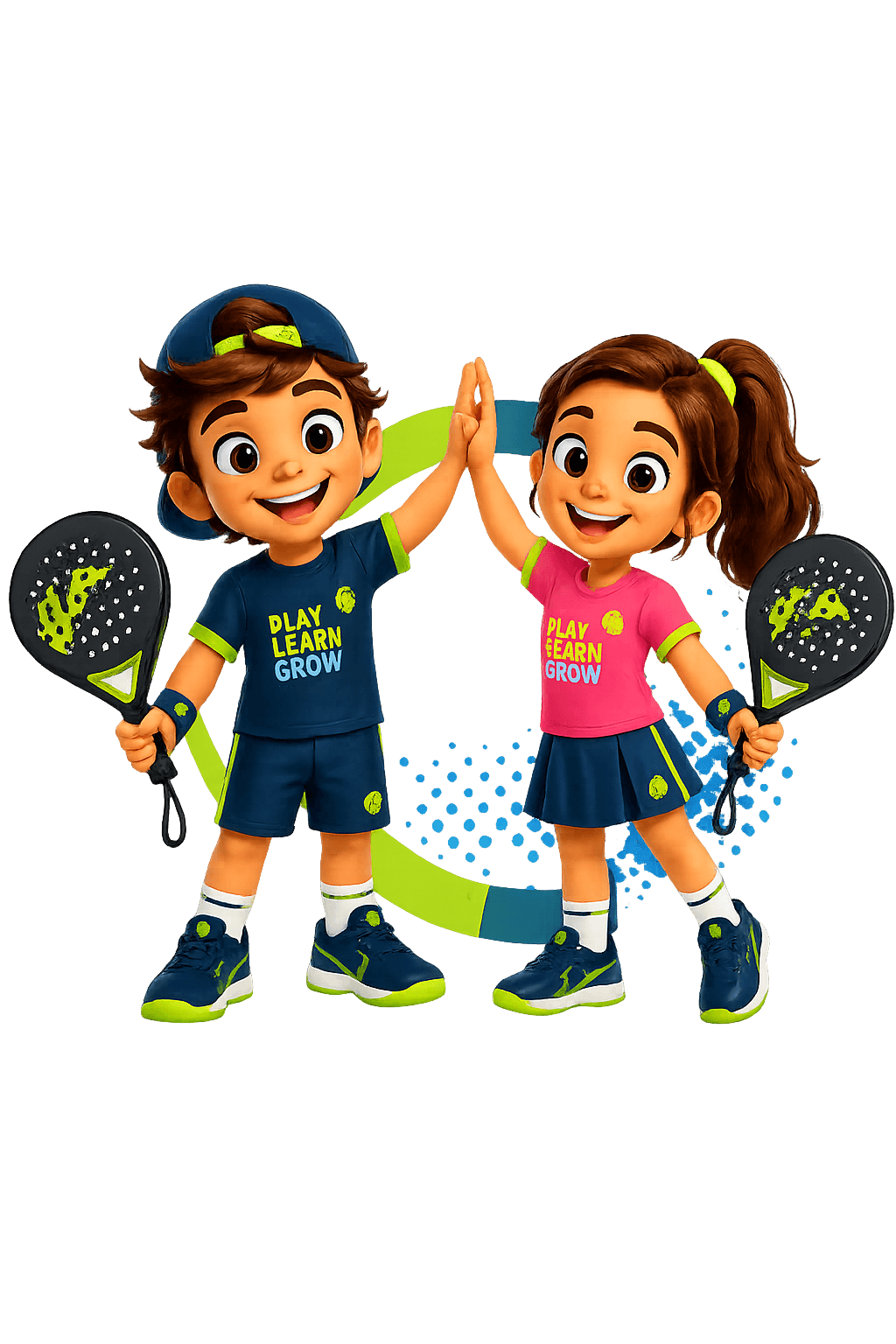 Two kids with padel rackets — Play, Learn, Grow